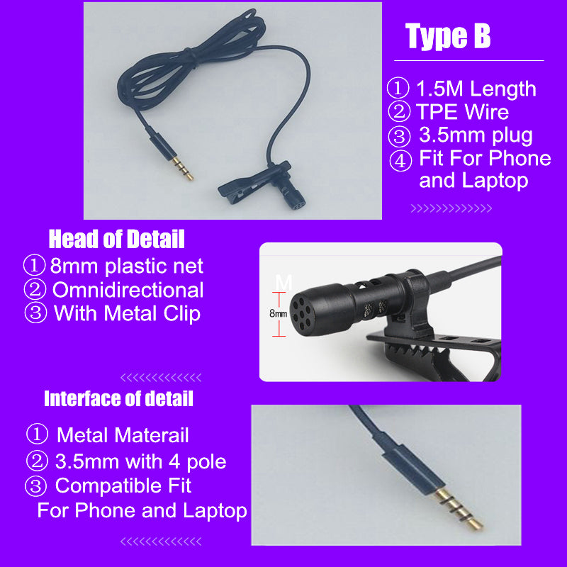 Omnidirectional Metal Tie Clip Microphone for Devices