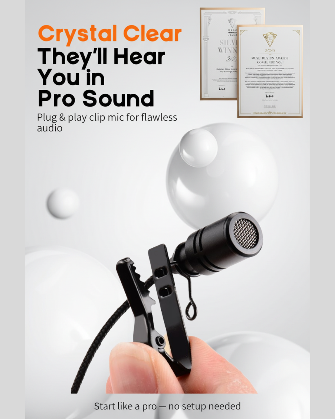 Omnidirectional Metal Tie Clip Microphone for Devices